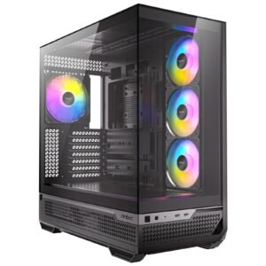 Antec Constellation C7 Mid Tower Gaming Case, 1 x USB Type-C / 2 x USB 3.0, Tempered Glass Front and Side Window Panel, Vertical Airflow, 4 x Pre-Installed ARGB LED Fans, E-ATX (= 272mm), ATX, M-ATX, ITX Compatible