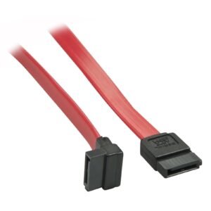 Lindy 33352 0.7m SATA (7 Pin) to 90 Deg SATA (7 Pin) Cable - Red/Black, Compatible With SATA III And Backwards Compatible With SATA I And II, 10 Year Warranty