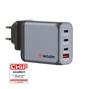 Verbatim GNC-100 GaN Charger 100W with 2 x USB-C PD 100W / 1 x USB-C PD 65W / 1 x USB-A QC 3.0 (EU/UK/US)
