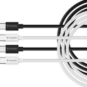 Verbatim Essentials Sync & Charge USB-C to C Cables (2 pack) Black & White, 1m, 60W PD, 480Mbps, USB Power Delivery 3.0 Supports Up To 60W Fast Charging