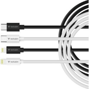 Verbatim Essentials Sync & Charge USB-C to Lightning Cables (2 pack) Black & White, 1m, 27W PD, 480Mbps, USB Power Delivery 3.0 Supports Up To 27W Charging Power