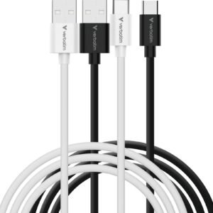 Verbatim Essentials Sync & Charge USB-A to C Cables (2 pack) Black & White,1m,18W QC, 480Mbps, Quick Charge 3.0 Support Up To 18W Charging