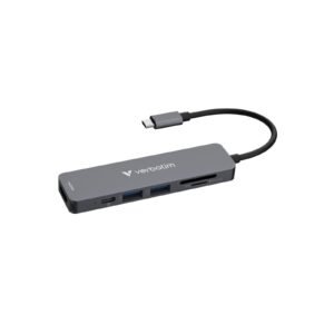 Verbatim USB-C Essentials Multiport Hub 6 Port With Card Reader, Supports Up To 100W Power Delivery, SD/MicroSD Slots Supports Read / Write Speeds Of Up To 40MB/s and 30MB/s