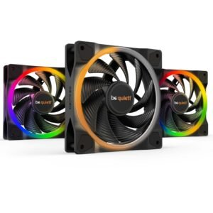be quiet! Light Wings PWM High Speed Addressable RGB Fan Pack, 120mm, 2500RPM, 4-Pin PWM Fan & 3-Pin ARGB Connectors, Black Frame, Black Blades, ARGB Lighting on Front & Rear, Addressable RGB Hub Included