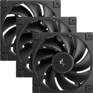 DeepCool FD12 120mm Case Fan 3-Pack, PWM Control, High Airflow, Low Noise, Hydro Bearing, Black, Anti-Vibration Pads, 4-Pin Connector
