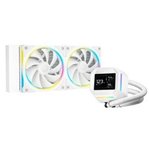 DeepCool LM240 White Liquid CPU Cooler with 2.4" IPS Display, 240mm AIO, Dual 120mm ARGB Fans, Anti-Leak Technology, PWM Pump, Intel LGA 1851/1700 & AMD AM5 Compatible, White