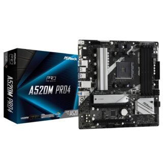 ASRock A520M PRO4 Super Alloy AMD AM4 Socket Motherboard, Micro-ATX, 4x DDR4 Slots, 1x M.2 Socket, GbE LAN, 1x D-Sub / 1x DisplayPort / 1x HDMI Port