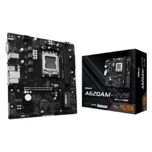 ASRock A620AM-HVS AMD AM5 Socket Motherboard, Micro-ATX, 2x DDR5 Slots, 2x M.2 Sockets, GbE LAN, 1x D-Sub / 1x HDMI Port