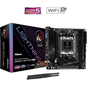 ASRock B650I LIGHTNING WIFI AMD AM5 Socket Motherboard, Mini-ITX, 2x DDR5 Slots, 2x M.2 Sockets, Fitted I/O Shield, 2.5GbE LAN, Wi-Fi 6E, 1x HDMI Port