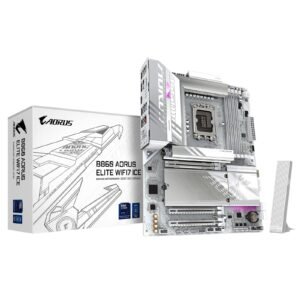 Gigabyte B860 AORUS ELITE WIFI7 ICE Intel 1851 Socket Motherboard, ATX, 4x DDR5 Slots, 3x M.2 Sockets, Fitted I/O Shield, 2.5GbE LAN, Wi-Fi 7, 1x DisplayPort / 1x HDMI Ports / 1x USB-C (USB4)