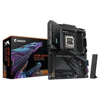 Gigabyte X870E AORUS ELITE X3D AMD AM5 Socket Motherboard, ATX, 4x DDR5 Slots, 4x M.2 Sockets, Fitted I/O Shield, 5GbE LAN, Wi-Fi 7, 1x HDMI Port / 2x USB-C (USB4)