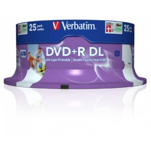Verbatim DVD+R Double Layer 8.5GB 8X Wide Printable 25 Pack Spindle No ID