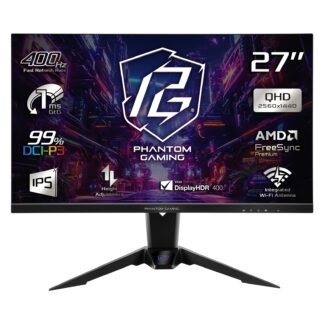 ASRock Phantom Gaming PG27QFW2A 27 Inch QHD (2560 x 1440) IPS Gaming Monitor, 400Hz 1ms (MPRT) Response Time, 2 x HDMI 2.0, 1 x DisplayPort 1.4, Height Adjustable