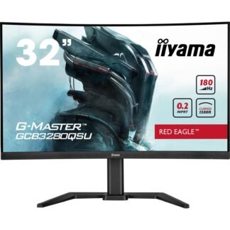 iiyama G-Master GCB3280QSU-B2  Red Eagle 32 Inch Curved Gaming Monitor, Black, 2560x1440, 0.2ms, 180hz, FreeSync, HDMI, Display Port, USB Hub, Speakers, Int PSU, Height Adjustable, Swivel, VESA