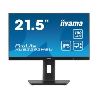 iiyama PROLITE XUB2293HSU-B7 22 inch IPS Monitor, Full HD, 1ms, USB Hub, HDMI, DisplayPort, Freesync, 100Hz, Speakers, Black, Internal PSU, VESA, Height Adjustable, Pivot