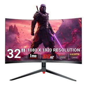 piXL CM32GF5 32 Inch 165Hz HDR Full HD Curved Gaming Monitor with AMD FreeSync & Nvidia G-Sync, 1920 x 1080 Resolution, 1ms Response Time, DisplayPort, HDMI & VESA Mount