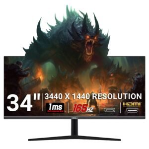 piXL 34-inch UWQHD UltraWide 165Hz Gaming Monitor with 100% sRGB Colour Gamut, Quad HD 3440 x 1440 IPS Panel & 1ms Response Time, 3 Year Warranty & Speakers