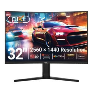 piXL X-Series GS32QIDPHA 32 Inch QHD VA, Curved (1500R) Gaming Monitor with 180Hz Refresh Rate, 2560 x 1440 Resolution, 1ms Response Time, HDR10+, Adaptive Sync, 2x HDMI 2.1 & 2x DisplayPort 1.4, Height Adjustable