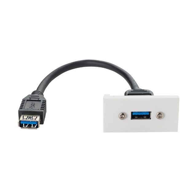 0.2m AV Snap-In USB 3 Type A Module 25 x 50mm - Socket to Socket - White