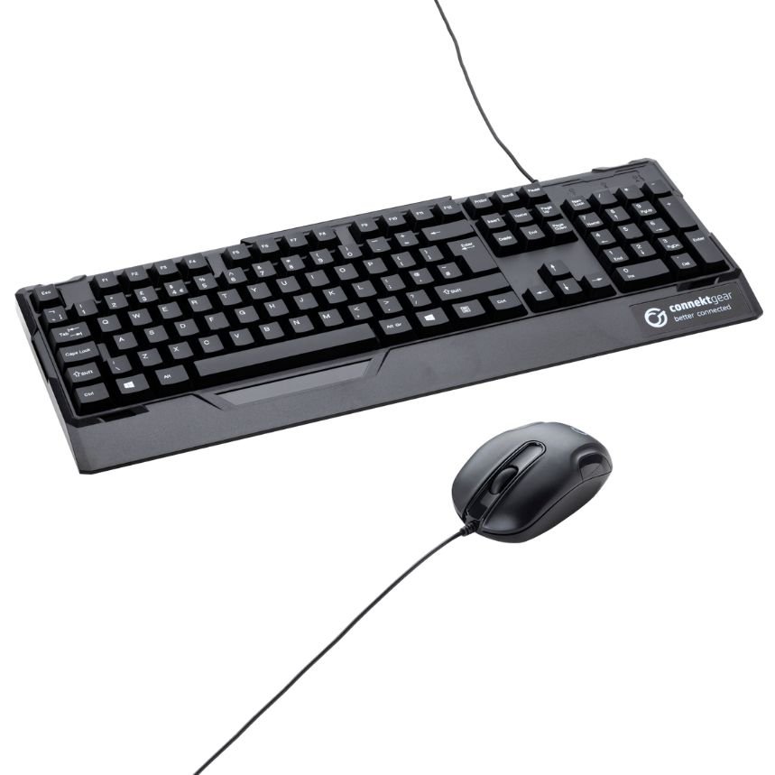 KB235 USB Standard UK Layout Keyboard & 3 Button Optical Mouse - Black