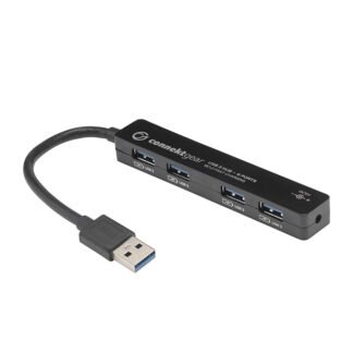 4 Port USB 3 Type A Hub - with UK Power Supply - Black
