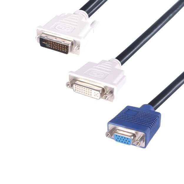 DVI to VGA Monitor Splitter Cable - DVI-I Male to DVI-D and VGA Females