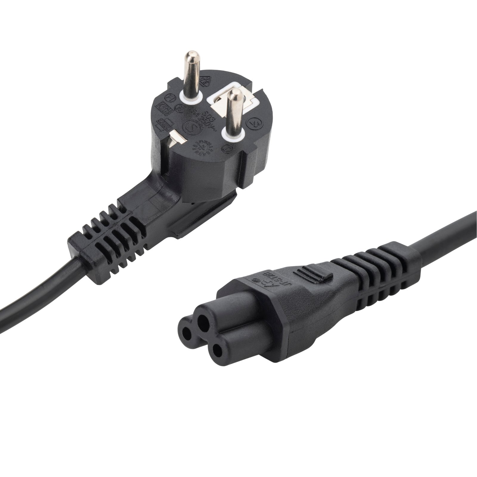 2m European Mains Power Cable - Schuko Plug to C5 (Cloverleaf) Socket