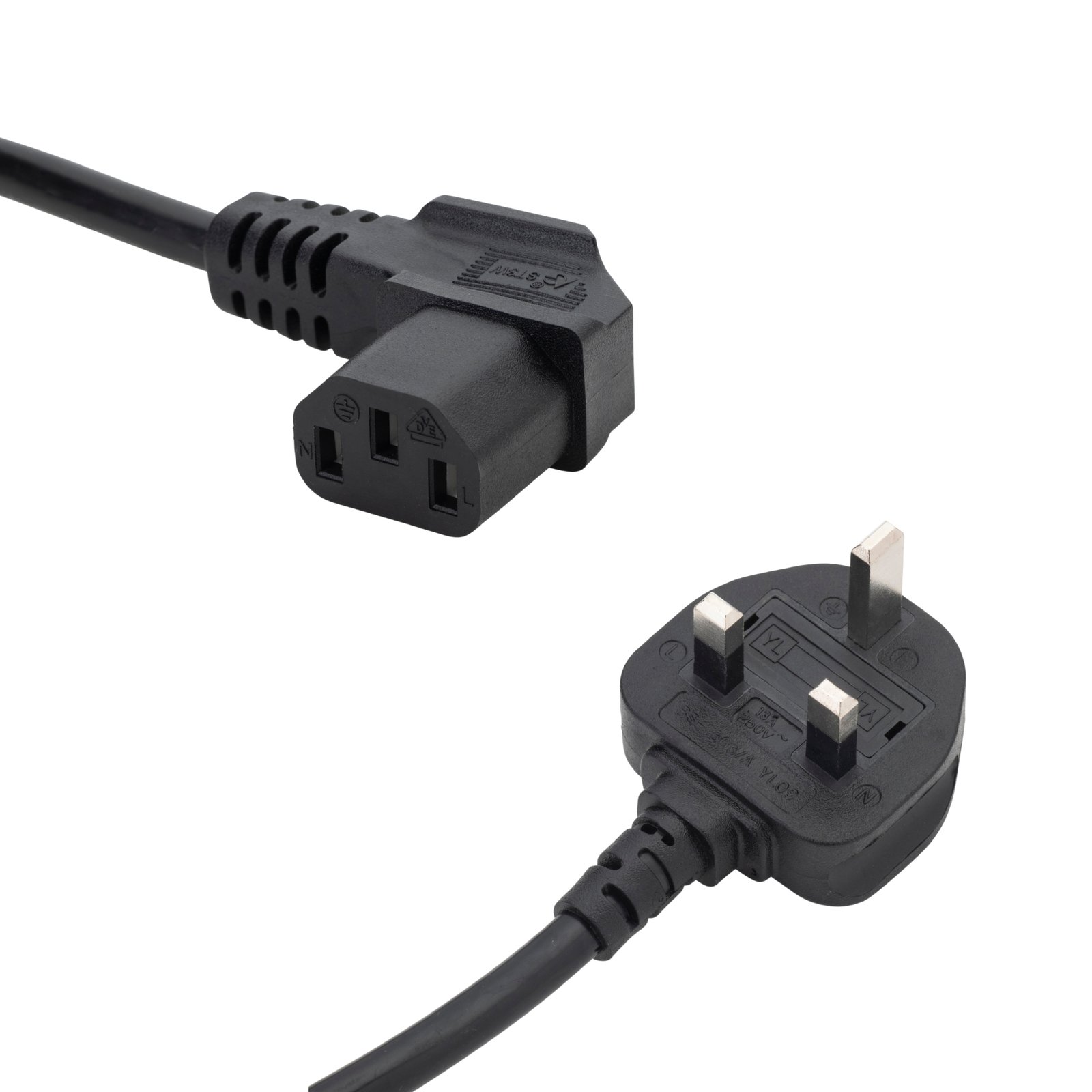 3m UK Mains Power Cable - UK Plug to Right Angled C13 Socket