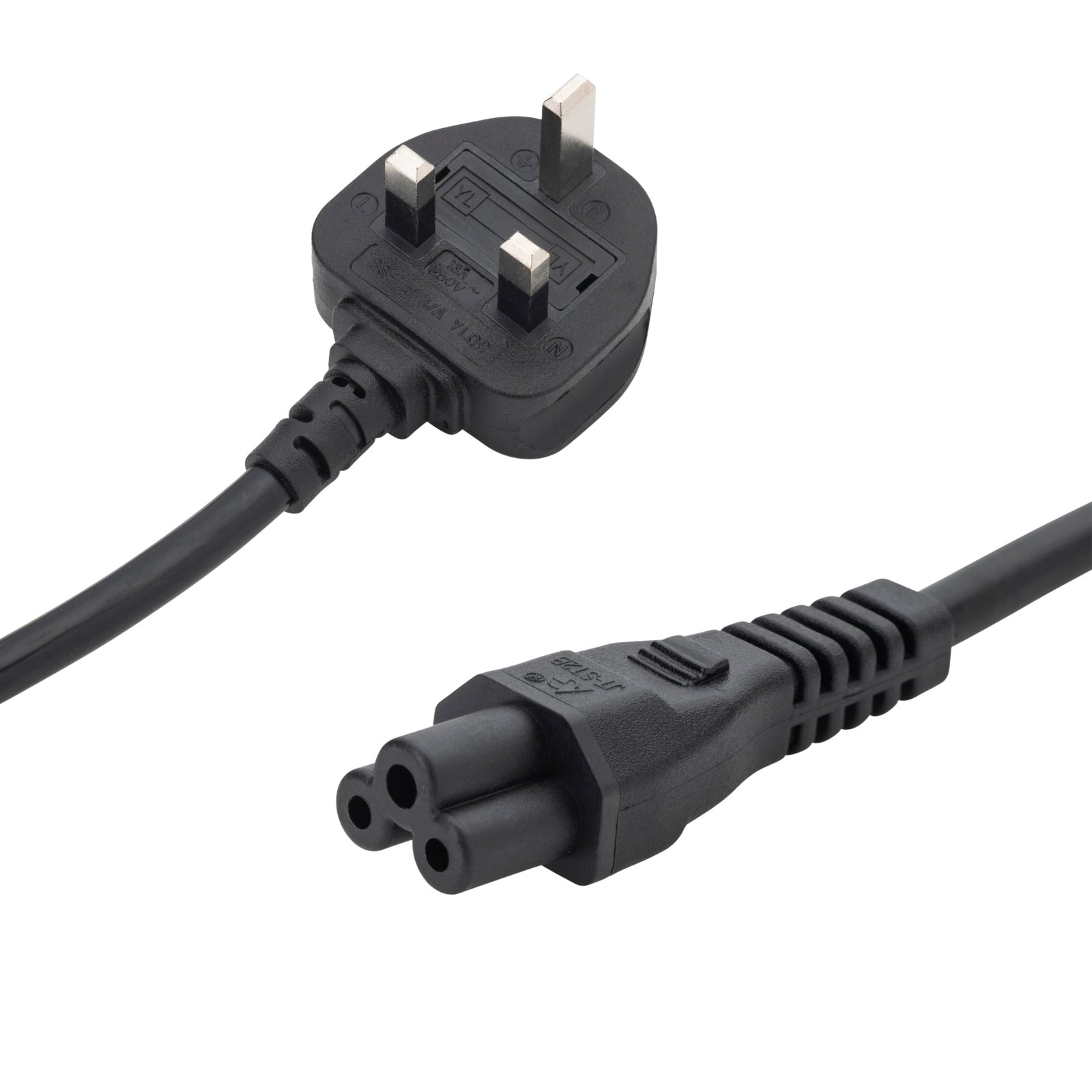 3m UK Mains Power Cable - UK Plug to C5 (Cloverleaf) Socket
