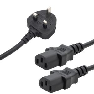 2.5m UK Mains Power Splitter Cable - UK Plug to 2 x C13 Sockets