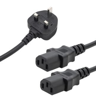 2.5m UK Mains Power Splitter Cable - UK Plug to 2 x C13 Sockets