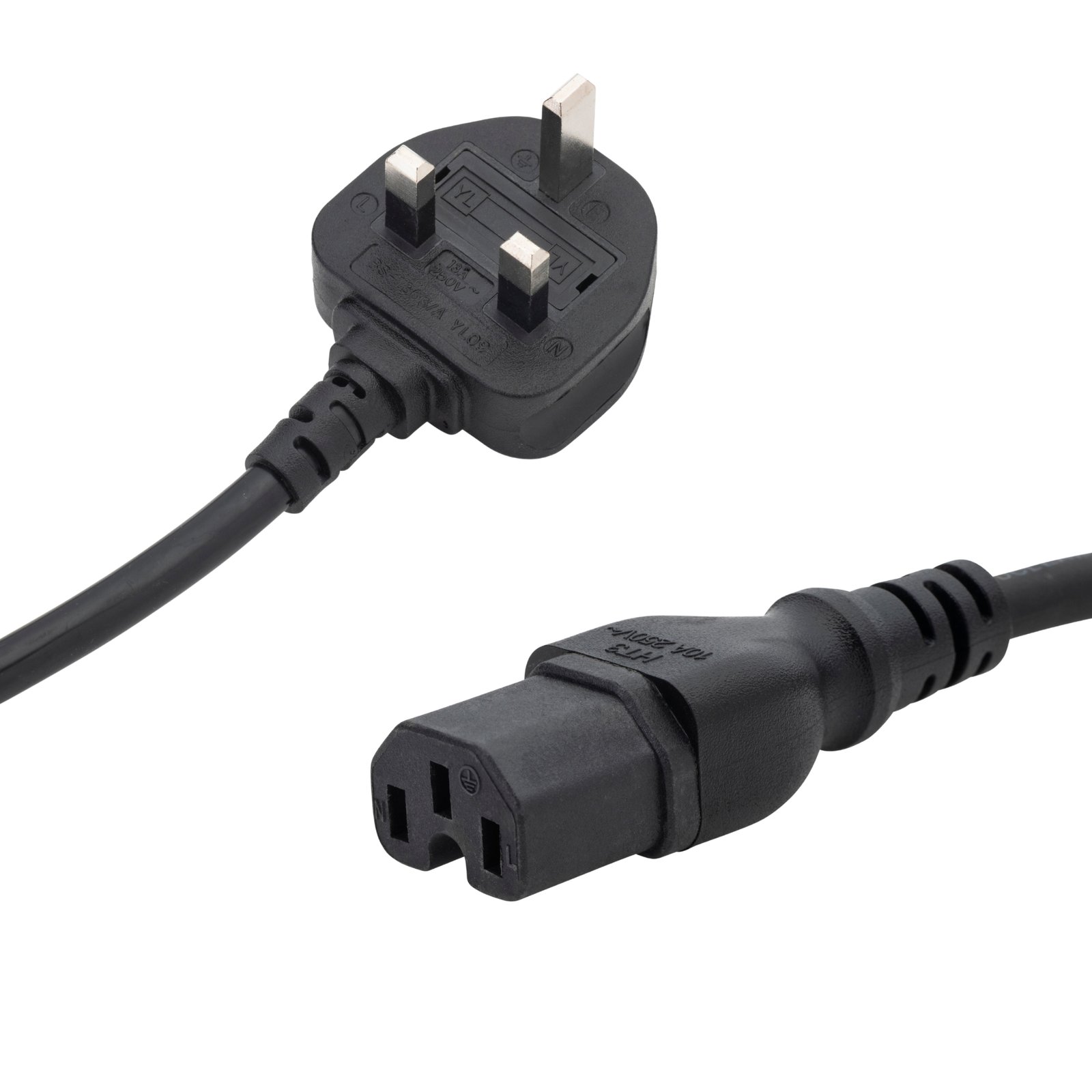 2m UK Mains Hot Rated Power Cable - UK Plug to C15 Socket