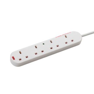 5m 4 Way Surge Protected Extension Block - UK Plug to 4 x UK Sockets - White