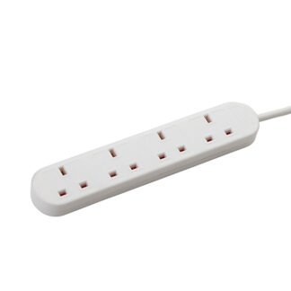 10m 4 Way Power Extension Block - UK Plug to 4 x UK Sockets - White