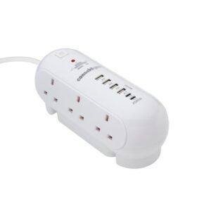 2m Desktop 6 Way Surge Protector with 4x USB A 2x USB C & 65W Power Delivery