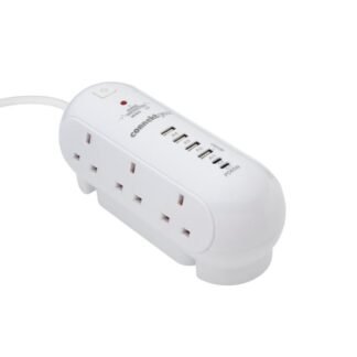 2m Desktop 6 Way Surge Protector with 4x USB A 2x USB C & 65W Power Delivery