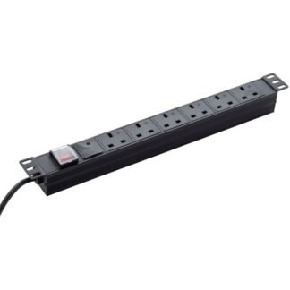 3m 6 Way Surge Protected Horizontal Rack Mount Power Extension Block UK Plug to 6 x UK Sockets - Black