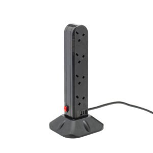 2m 8 Way Surge Protected UK Socket Tower Block with USB Type A and C Ports