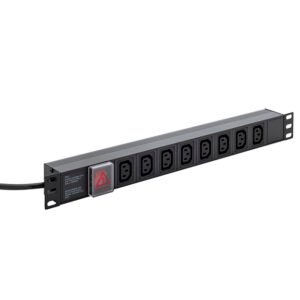 3m 8 Way Horizontal Rack Mount Power Extension Block UK Plug to 8 x C13 Sockets - Black