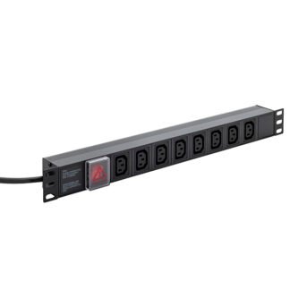 3m 8 Way Horizontal Rack Mount Power Extension Block UK Plug to 8 x C13 Sockets - Black