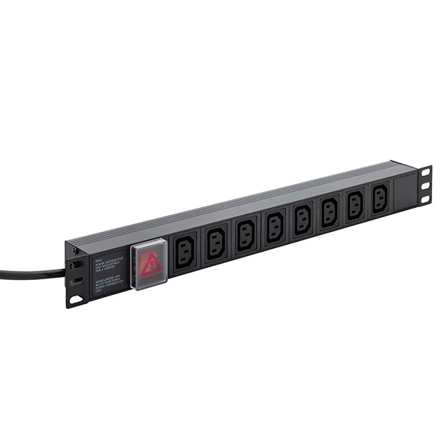 3m 8 Way Horizontal Rack Mount Power Extension Block UK Plug to 8 x C13 Sockets - Black