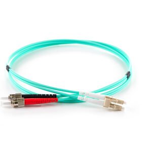 1m Duplex Fibre Optic Multi-Mode Cable OM3 50/125 Micron LC to ST - Aqua