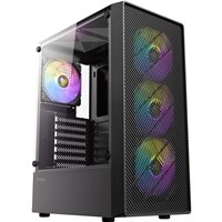 Antec AX26 RGB Elite Mid Tower Gaming Case, 1 x USB 3.0 / 2 x USB 2.0, Tempered Glass Side Window Panel, High Airflow Front Pannel, 4 x Pre-Installed ARGB LED Fans, ATX, Micro-ATX, ITX Compatible