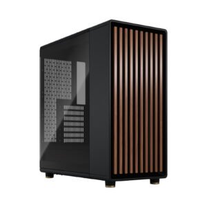 Fractal Design North Mid Tower PC Case  Charcoal Black, Dark Tinted Tempered Glass, Walnut Front, ATX, 2x 140mm PWM Fans