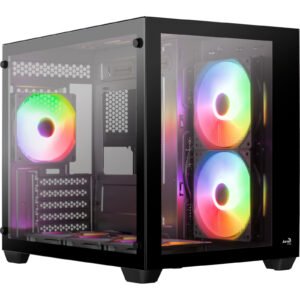 Aerocool (ACCS-ES02163.11) Mid-tower PC case, Versatile fan support, Tempered glass window, 410mm GPU clearance, RGB, Full coverage airflow, SimpliCable routing, ATX, E-ATX, Micro-ATX, Mini-ITX